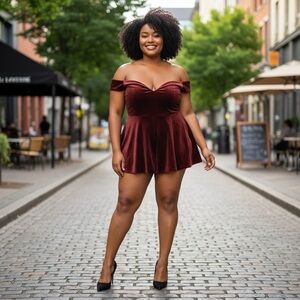 Elegant Off-Shoulder Burgundy Romper